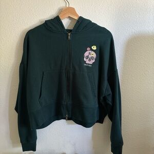 Medium dark teal cropped zip up jacket from Zumiez